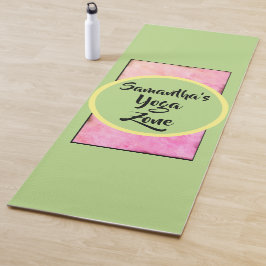 Esterilla De Yoga Verde geométrico rosa nombre acuarela