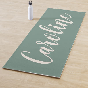 Esterilla De Yoga Verde Salvia Minimalista Caligrafía Personalizada