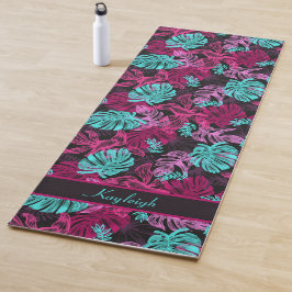 Esterilla De Yoga Vibes tropicales | Hoja rosa y azul de Monstera