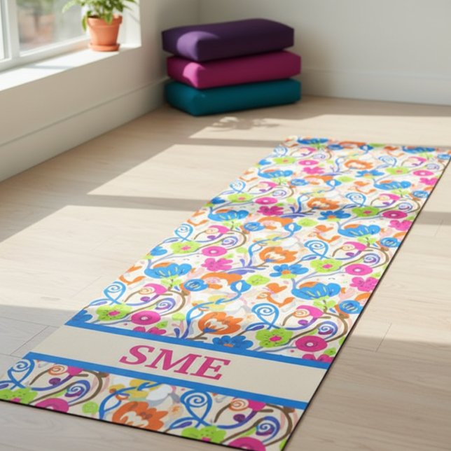 Esterilla De Yoga Vibrant Colorful Floral Monogram (Bright whimsical floral monogram yoga mat)