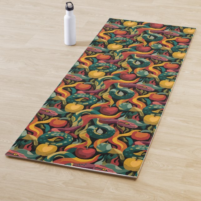 Esterilla De Yoga Vibrant Seamless Pattern with Snakes and Apples (In situ)
