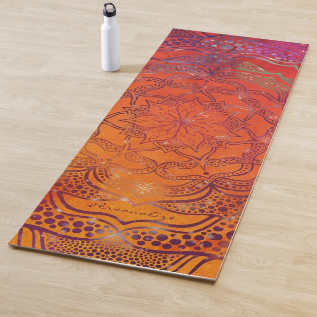Esterilla De Yoga Vibrante Mandala Flor Boho Elegante Naranja brilla (In situ)