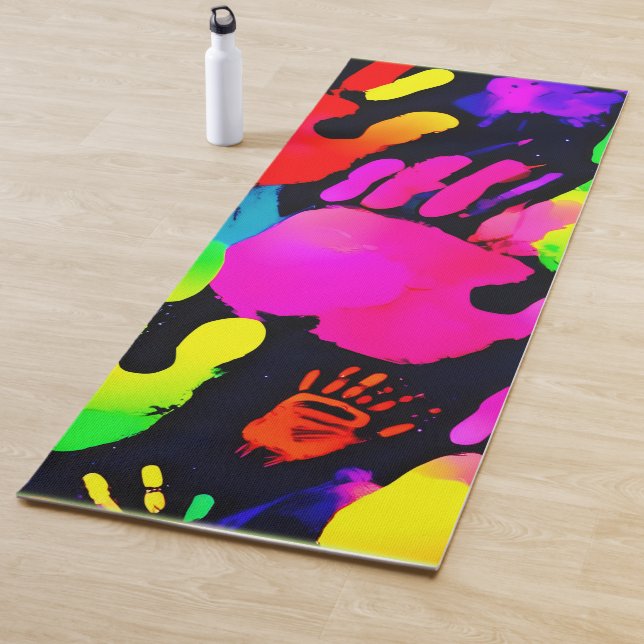 Esterilla De Yoga Vibrante Neon Handprint Art (In situ)