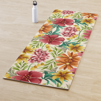 Esterilla De Yoga Vibrante patrón floral con rojo