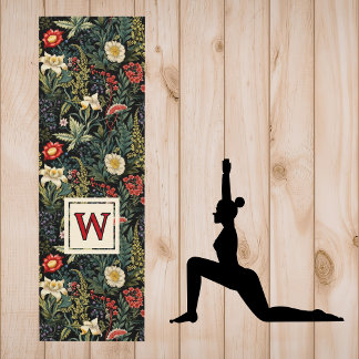 Esterilla De Yoga Vintage Floral Red Dahlia White Lilies Monogram