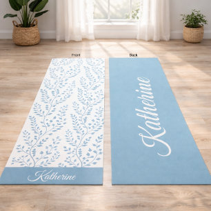 Esterilla De Yoga Vintage Minimalista Azul Polvoriento Crema Script