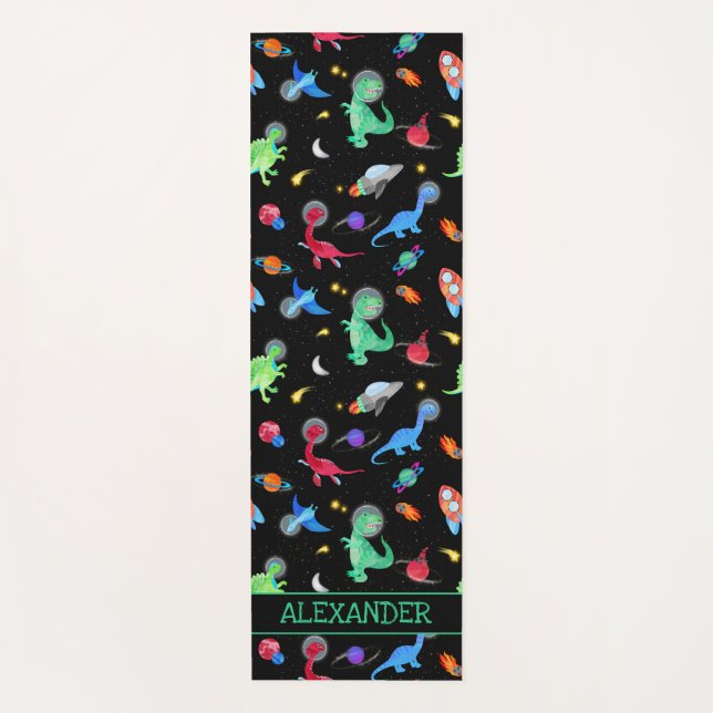 Esterilla De Yoga Watercolor Dinosaur Astronauts In Space Black (Anverso)