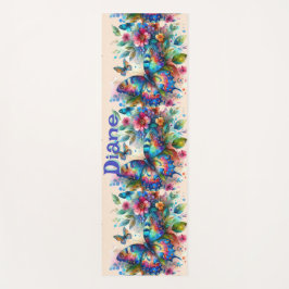 Esterilla De Yoga Watercolor Mariposa Jardín floral Personalizado