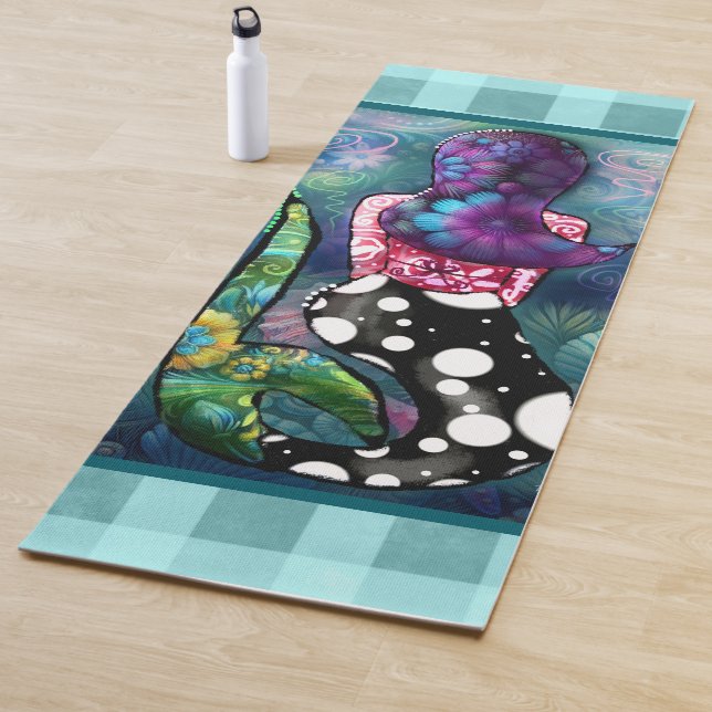 Esterilla De Yoga Whimsical Abstract Mermaid Nautical Teal Seashells (In situ)
