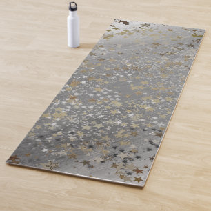 Esterilla De Yoga Whimsical Gold Silver Stars on Ombre Gray