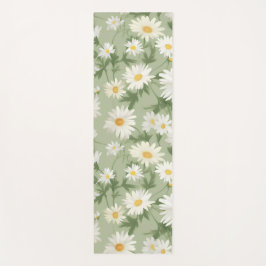 Esterilla De Yoga White Daisies On Sage Green