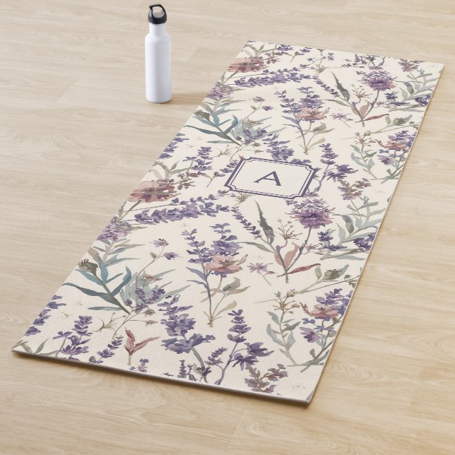 Esterilla De Yoga Wildflower Lavender Boho Botanical Floral Monogram (In situ)