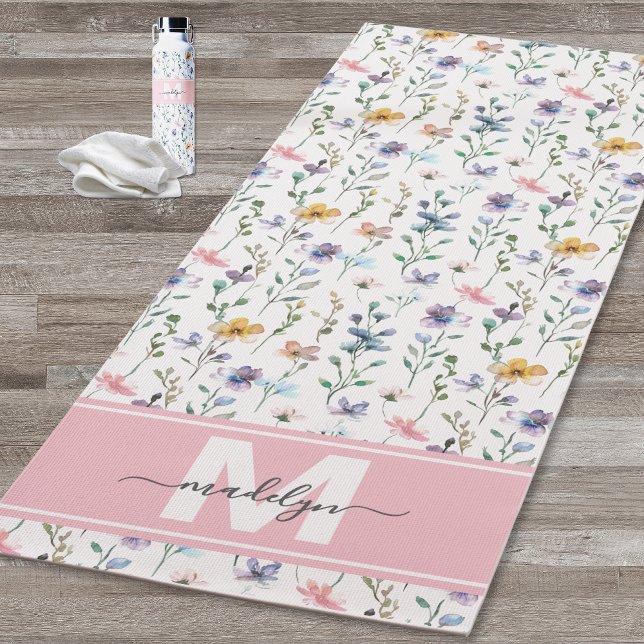 Esterilla De Yoga Wildflower Watercolor Monogram (Wildflower Watercolor Custom Name Monogram Yoga Mat)