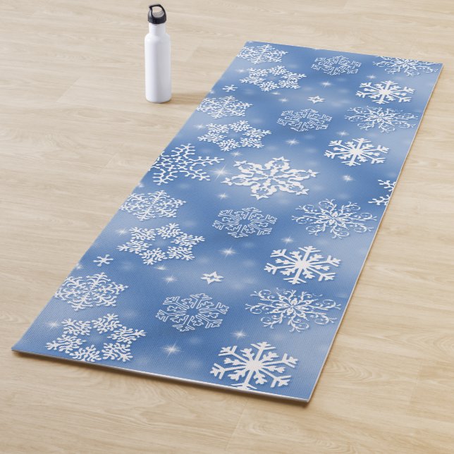 Esterilla De Yoga Winter White Snowflakes On Icy Blue (In situ)