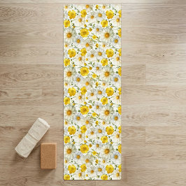 Esterilla De Yoga Yellow Watercolor Wildflower Pattern
