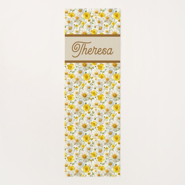 Esterilla De Yoga Yellow Wildflowers Pattern Monogram Name (Reverso)