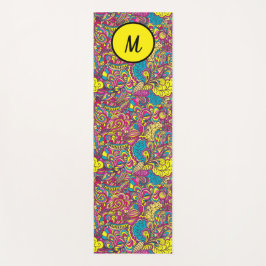 Esterilla De Yoga Yoga floral moderno Monograma Turquesa amarillo