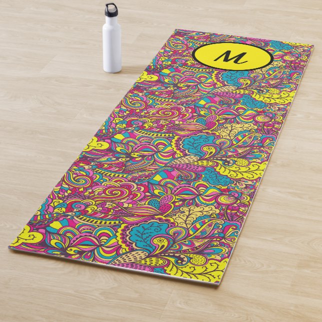 Esterilla De Yoga Yoga floral moderno Monograma Turquesa amarillo (In situ)