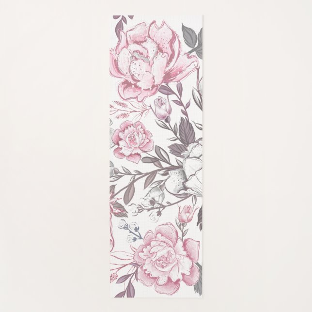 Esterilla De Yoga Yoga floral rosa y gris (Anverso)