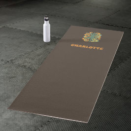 Esterilla De Yoga Yoga pose swirls retro brown orange name