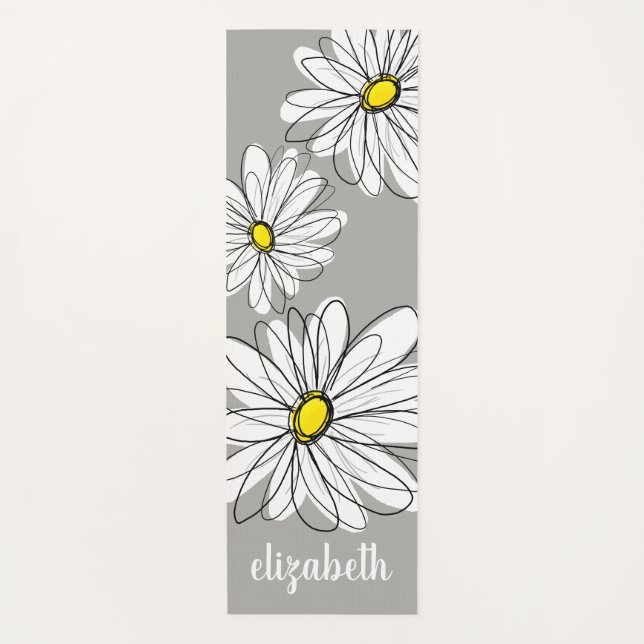 Esterilla De Yoga Zen Trendy Daisy con gris y amarillo (Anverso)