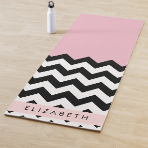 Esterilla De Yoga Zigzag negro y blanco, chevron, rosado, tu nombre
