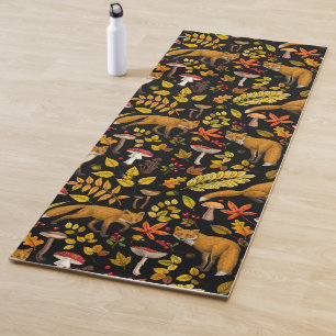 Esterilla De Yoga zorros otoñales sobre negro