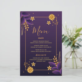 Estética morada y dorada Bodas florales tarjetas d