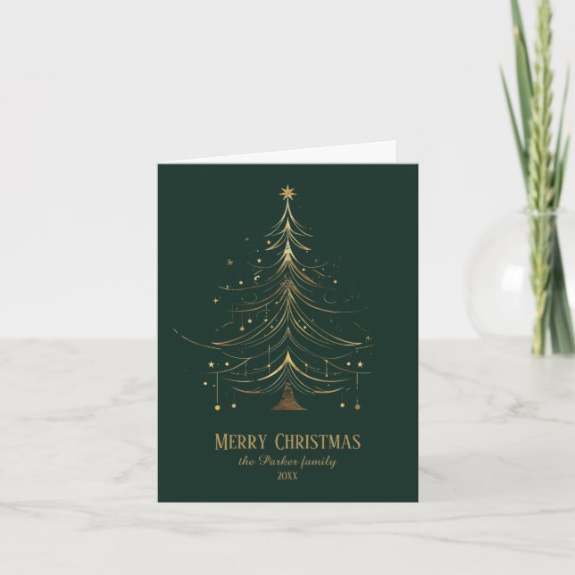 Estilizado árbol de Navidad en oro sobre fondo osc (Anverso)