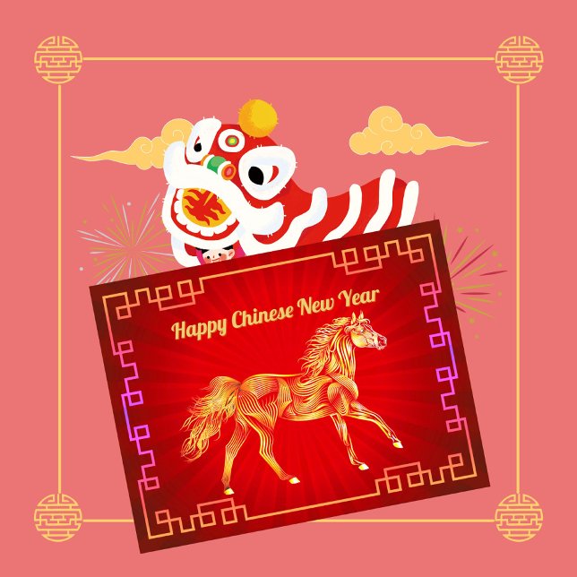Estilizado caballo dorado postal de año nuevo chin (Subido por el creador)