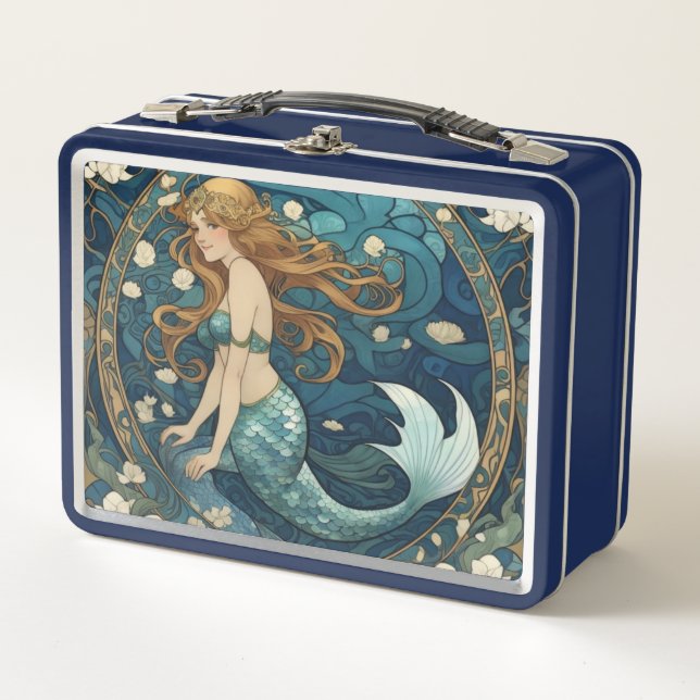 Estilo Art Nouveau Art Decó de Sirena Azul (Anverso)