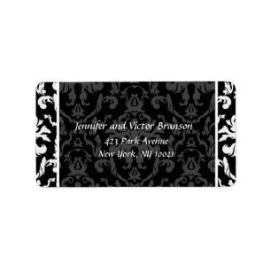 Estilo -Damask etiqueta de dirección en blanco y n