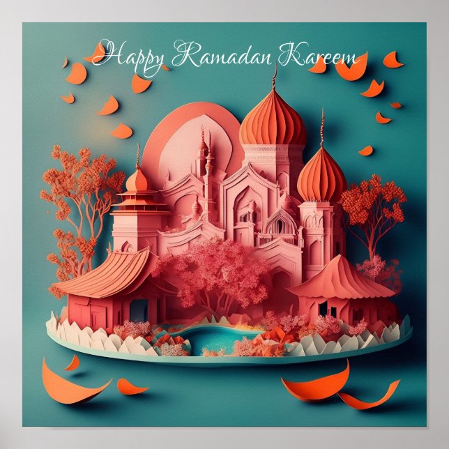 Estilo de arte de papel Feliz Ramadán (Frente)