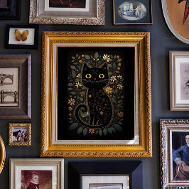 Estilo de arte folclórico de gato negro lindo Impr