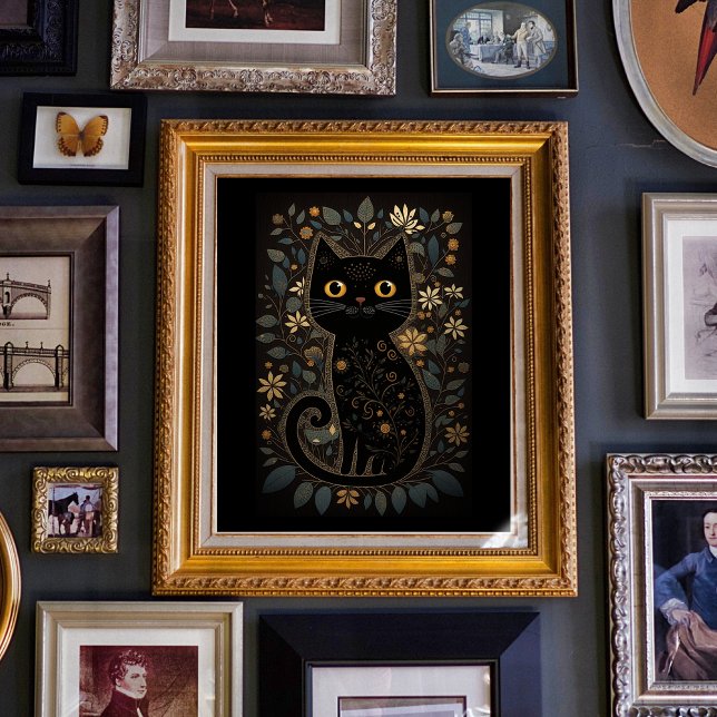 Estilo de arte folclórico de gato negro lindo Impr (Subido por el creador)