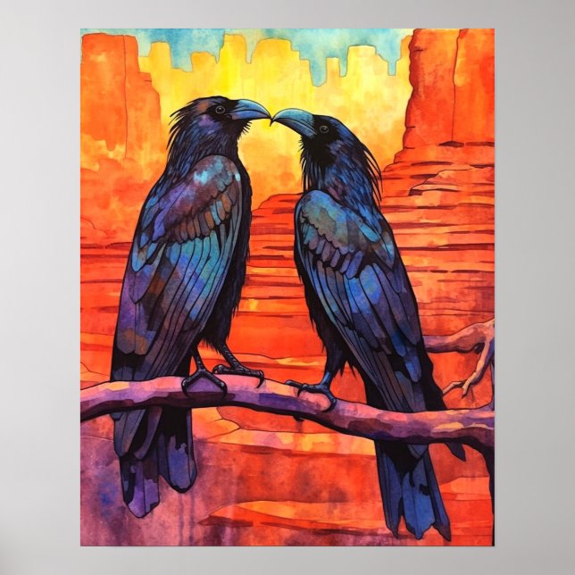 Estilo de arte nativo del desierto Navajo Ravens # (Frente)