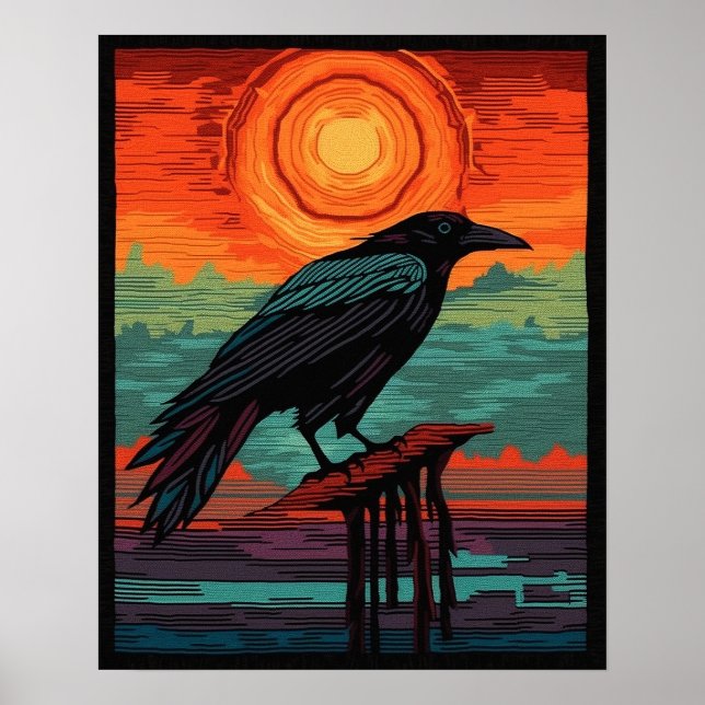 Estilo de arte nativo del desierto Navajo Ravens # (Frente)
