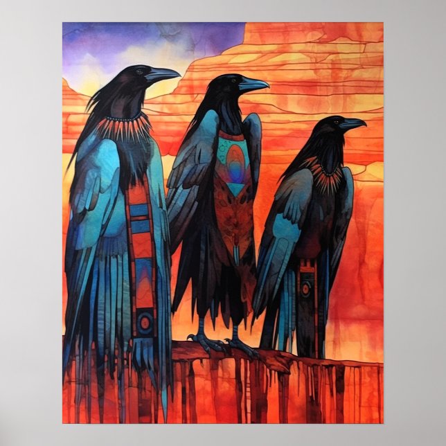 Estilo de arte nativo del desierto Navajo Ravens # (Frente)