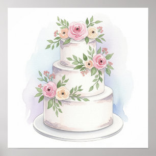 Estilo de color de agua Boda impresión de tarta
