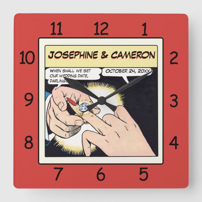 Estilo de comic Anillo de anillos Boda Reloj rojo (Anverso)
