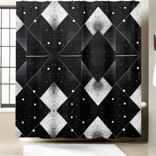 Estilo de cortina de ducha geométrica en blanco y