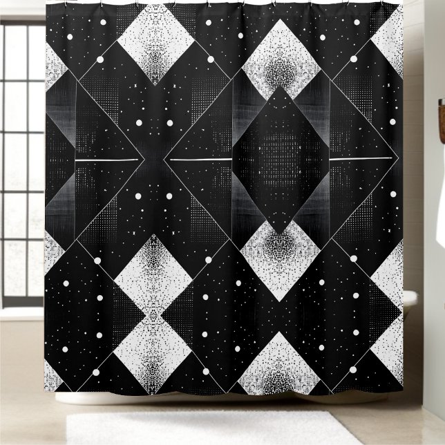 Estilo de cortina de ducha geométrica en blanco y  (Subido por el creador)