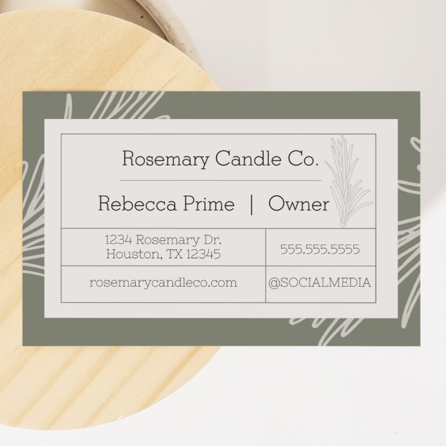 Estilo de etiqueta apothecary Rosemary (rosemary herbal apothecary label style business card with custom colors and information)