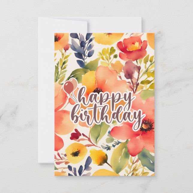 estilo de flores de acuarela de cumpleaños feliz (Anverso)