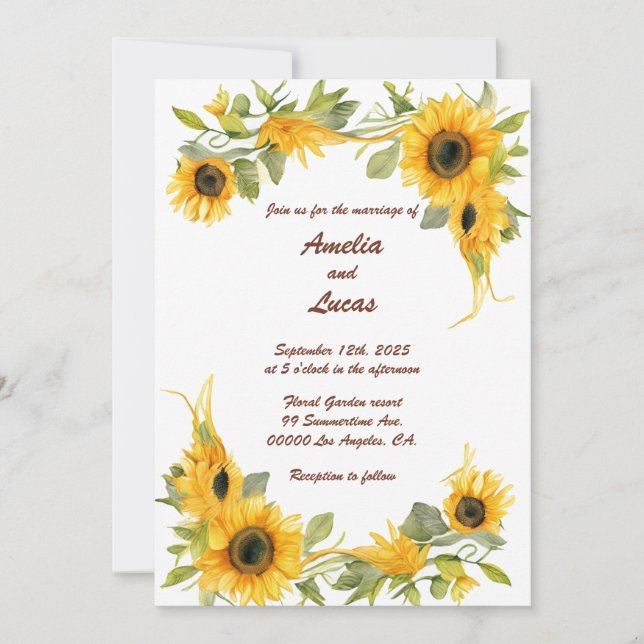 Estilo de girasol: Invitación a la boda personaliz (Anverso)