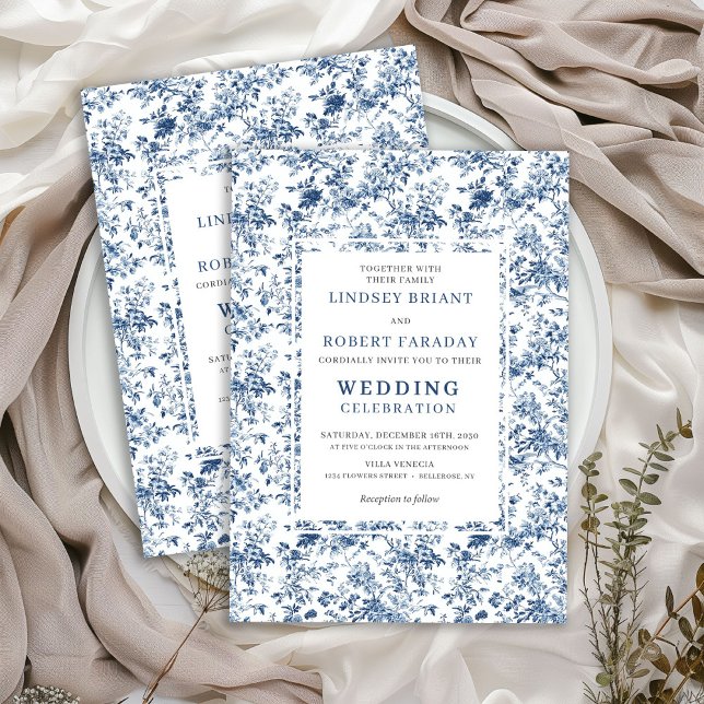 Estilo de Invitación de Boda Clásica Toile de Jouy (Classic Royal Blue Toile Wedding Invitation Style)