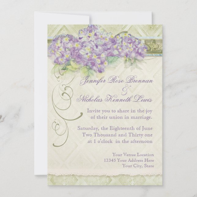 Estilo de la cosecha Lilac Hydrangea - Invitación  (Anverso)