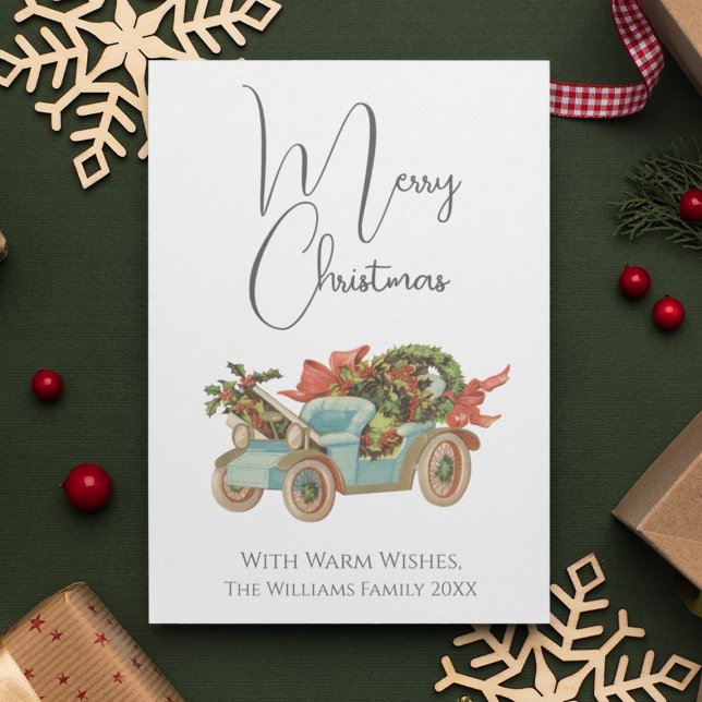 Estilo de la Vintage Viejo Coche Feliz Navidad (Vintage Style Old Car Merry Christmas Holiday Card
)