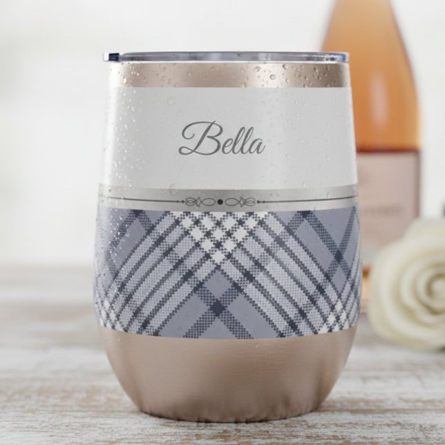 Estilo de Lujo a Cuadros Azules Chic (Chic, insulated, and perfectly plaid wine tumbler)