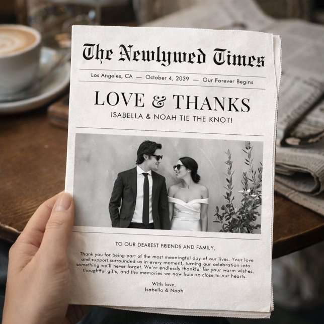 Estilo de periódico agradecimiento de boda de reci (Subido por el creador)